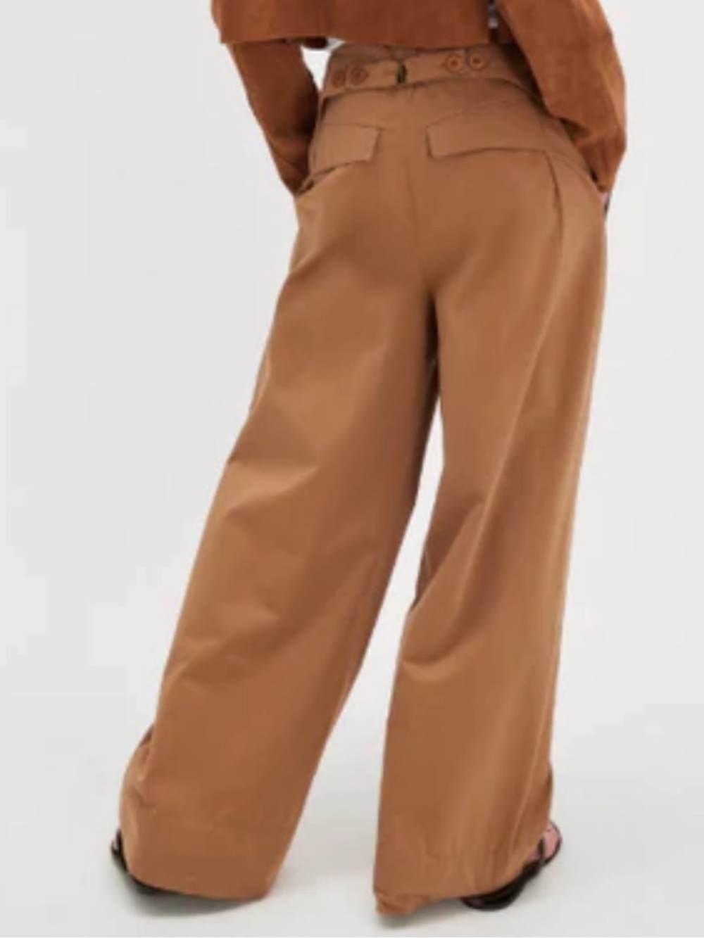 NWT Free People Wide Leg Buckle Back Pants Tobacco Brown Size 12 Retail $148.00 - Picture 4 of 15